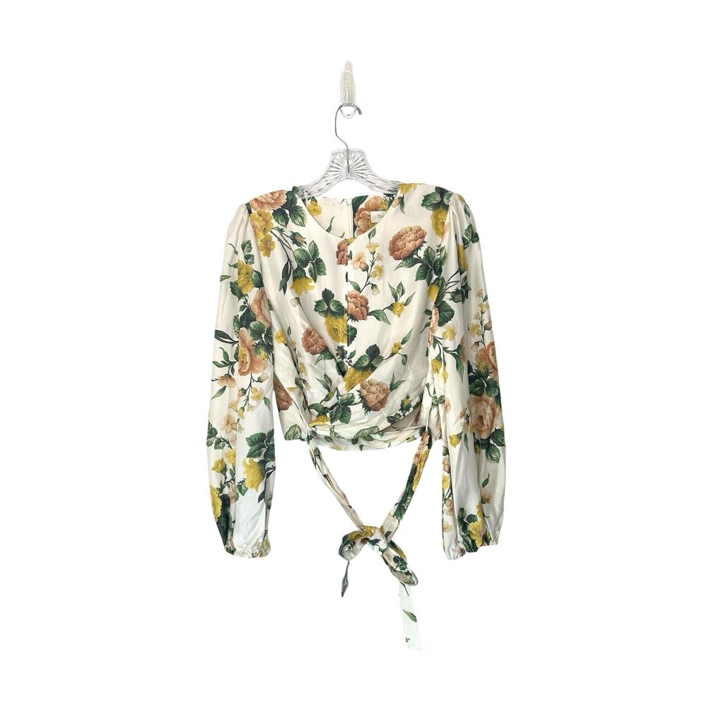 Zimmermann White Silk Ivory Garden Floral Zippy Wrap Bodice Blouse Size 10